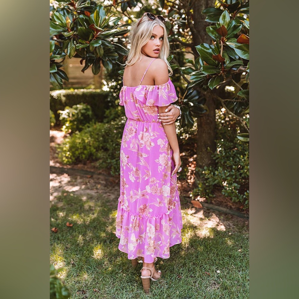 Lush Pink Floral Midi Dress, Women’s Size Small